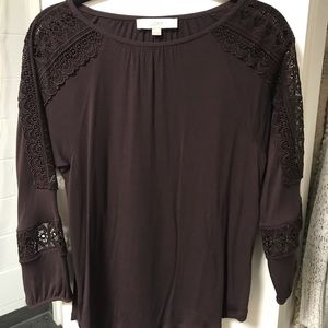 LOFT embroidered shirt — dark brown color